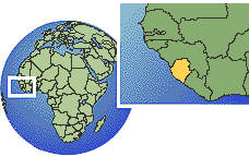 Freetown, Sierra Leona time zone location map borders