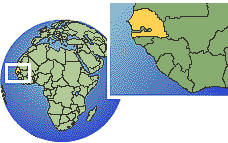 Ziguinchor, Senegal time zone location map borders