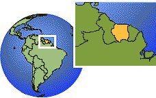 Surinam time zone location map borders