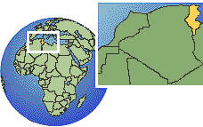 Kairouan, Tunisia time zone location map borders