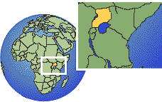Kampala, Uganda time zone location map borders