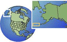 Alaska (Îles Aléoutiennes), États-Unis carte de localisation de fuseau horaire frontières