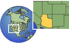Flagstaff, Arizona, United States time zone location map borders