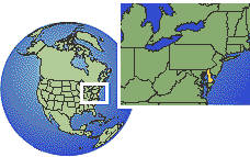 Wilmington, Delaware, United States time zone location map borders