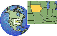 Des Moines, Iowa, United States time zone location map borders