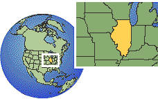Peoria, Illinois, United States time zone location map borders