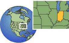 Indianapolis, Indiana, United States time zone location map borders