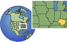 Louisville, Kentucky (eastern), United States time zone location map borders