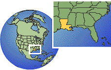 Shreveport, Louisiana, United States time zone location map borders