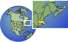 Taunton, Massachusetts, United States time zone location map borders