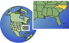 Wilmington, North Carolina, United States time zone location map borders