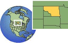 North Dakota, United States time zone location map borders