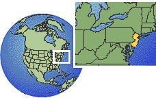 New Jersey, United States time zone location map borders