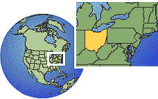 Cincinnati, Ohio, United States time zone location map borders