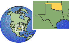 Frederick, Oklahoma, United States time zone location map borders