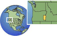 Oregón (excepción), Estados Unidos time zone location map borders