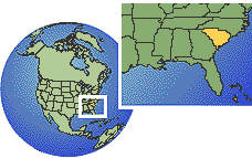 Myrtle Beach, South Carolina, United States time zone location map borders