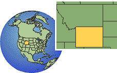 Wyoming, Vereinigte Staaten Zeitzone Lageplan Grenzen