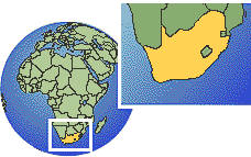 Bloemfontein, Afrique du Sud carte de localisation de fuseau horaire frontières
