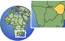 Harare, Zimbabue time zone location map borders