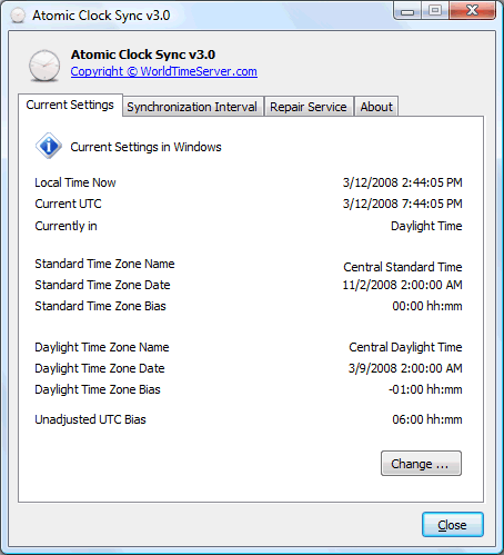 atomic clock sync current settings