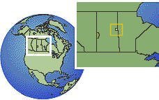 Saskatchewan (exceptions - east), Canada as a marked location on the globe