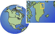 Danmarkshavn, Greenland as a marked location on the globe