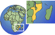 Mozambique as a marked location on the globe