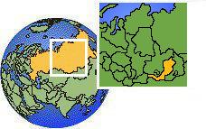 Buryatia, Russia as a marked location on the globe