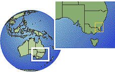 Australian Capital Territory, Australia time zone location map borders