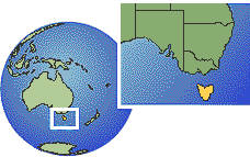 Hobart, Tasmania, Australia time zone location map borders