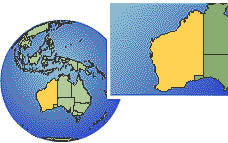 Coolgardie, Australia Occidental, Australia time zone location map borders