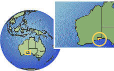 Eucla, Western Australia (Exception), Australia time zone location map borders