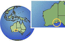 Antarctica, Australia Occidental (excepción), Australia time zone location map borders