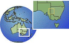 Broken Hill, Nueva Gales del Sur (excepción), Australia time zone location map borders
