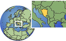Bosnie-Herzégovine carte de localisation de fuseau horaire frontières