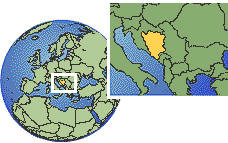 Sarajevo, Bosnia and Herzegovina time zone location map borders