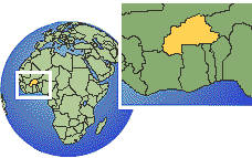 Burkina Faso time zone location map borders