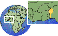 Cotonou, Benín time zone location map borders