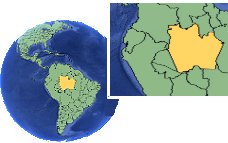 Amazonas, Brésil carte de localisation de fuseau horaire frontières