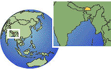 Thimphu, Bután time zone location map borders