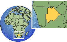 Francistown, Botsuana time zone location map borders