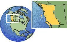 Columbia Británica, Canadá time zone location map borders