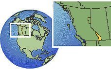 British Columbia (exception 2), Canada time zone location map borders