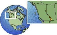 Kimberley, British Columbia (exception 2), Canada time zone location map borders