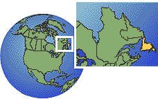 Corner Brook, Newfoundland, Canada time zone location map borders