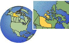 Northwest Territories, Canada time zone location map borders