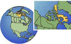 Nunavut (Eastern), Canada time zone location map borders
