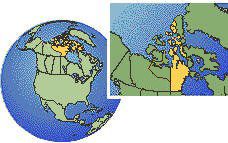 Nunavut (Centre), Canadá time zone location map borders