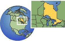 Bruce Mines, Ontario, Canada time zone location map borders